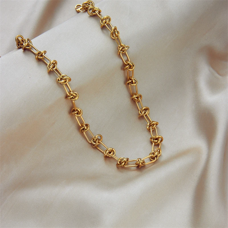 DIEYURO 316L Stainless Steel Vintage Gold Color Necklace For Women High Quality Rust Proof Link Chain Fashion Girls Party Gift