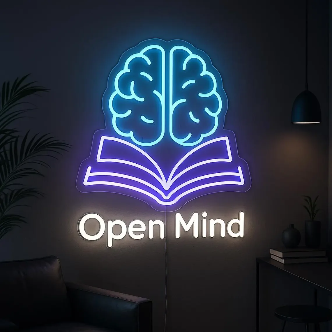 Open Mind Neon Sign Brain Shaped Neon for Creative Studio, Office,Creative Space or Home Decor