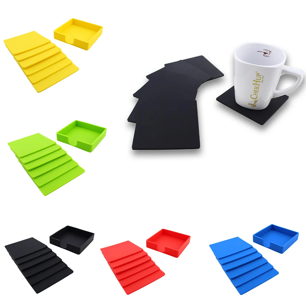 Square Silicone Drink Coaster Set Cup Mat Pad Beverage Insulation Mug Holder for Home Café Office