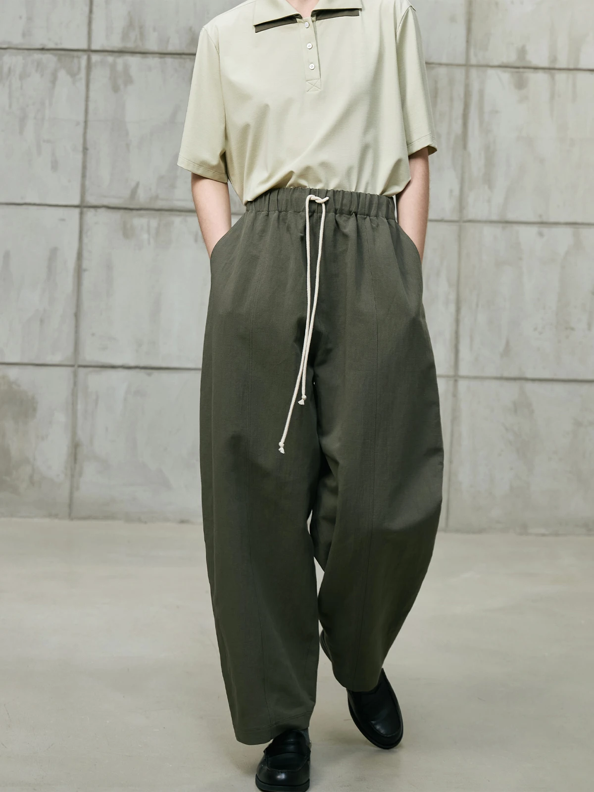 

MeeMeeLab Gentleman High Weight Twill Waed Haax Cotton Elastic Waist Bowknot Balloon Pants O pe Long Pants