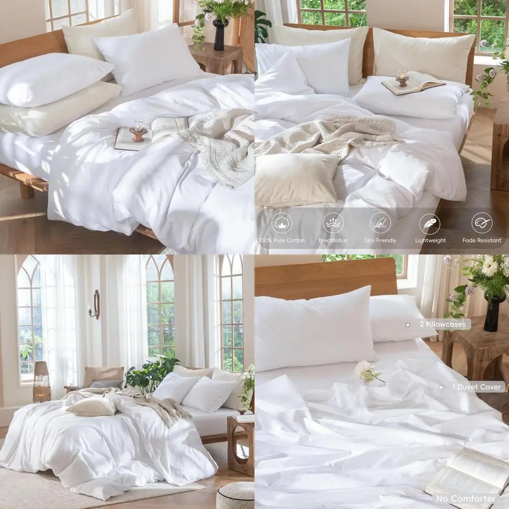 

Комплект пододеяльников из 100% стираного хлопка и льна, как текстурированный, дышащий, прочный, мягкий, удобный (однотонный ярко-белый, полный размер 80 x 90 дюймов)