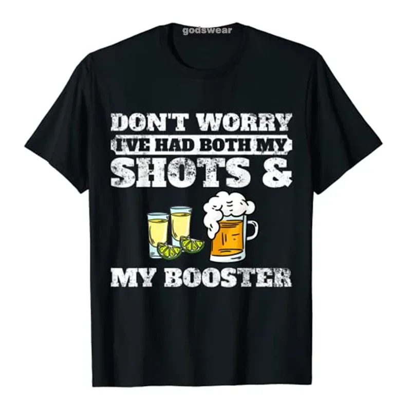 Don't Worry I've Had Both My Shots and Booster Funny Vaccine T-Shirt Vaccinated Summer Drinking Tee Shirts for Women