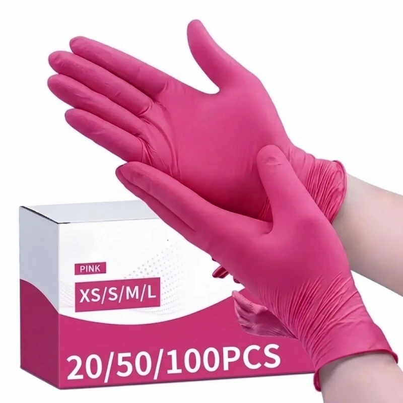 Fuchsia Pink Nitrile Gloves Disposable 3.5Mil Powder Latex Free Cleaning Gloves for Women Kitchen Gardening Esthetician Hair Dye