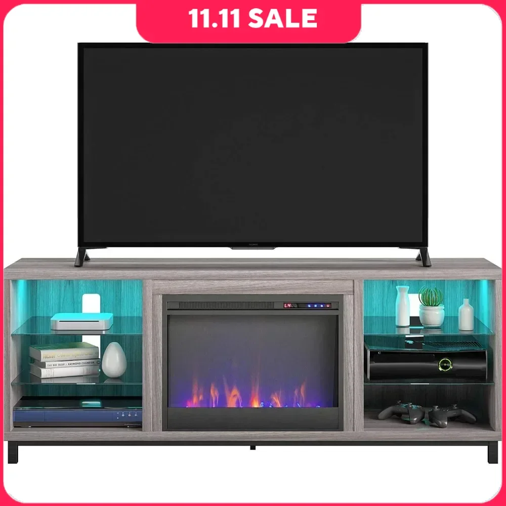 TV Stand with Remote Control&Color Changing LED Light Replaceable Electric Fireplace Insert Heater Electric Fireplace TV Console