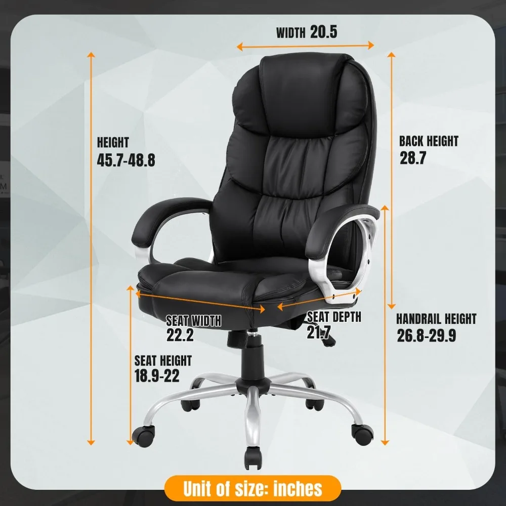 Ergonomic Office Chair with Lumbar Support Headrest PU Leather Rolling Swivel Computer Desk Chair for Back Pain Relief