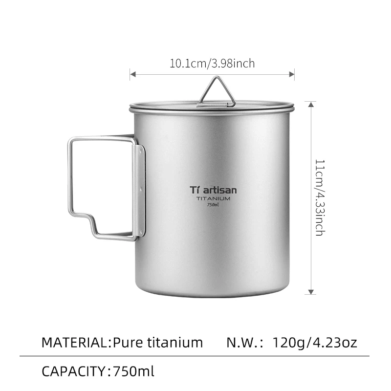 Tiartisan Outdoor Titanium Lichtgewicht Draagbare Thee Koffiekopje Opvouwbare Handgreep Camping Watermok voor Wandelen Reizen