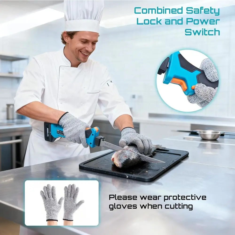 Draadloos elektrisch filetmes met 4 messen, oplaadbaar filetmes met hoge snelheid voor vis, antisliphandgreep, veiligheidsslot, opslagba