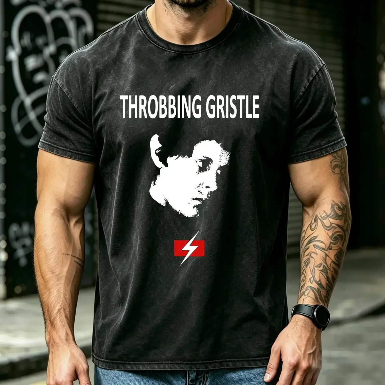 washed T Shirt Throbbing Gristle long or short sleeves vintage Washed Casual Stylish Slightly graphic Unisex