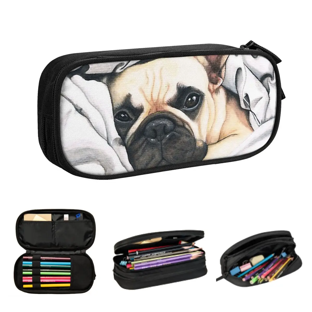 Пеналы с изображением французского бульдога для студентов, школьная коробка для ручек, сумка для карандашей, большая сумка для хранения карандашей, держатель для ручек