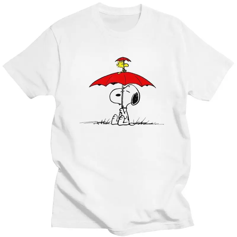 Snoopys Dog Umbrella Men T Shirt Pure Cotton Tees Tshirt Short Sleeved Printed T-shirt Clothes