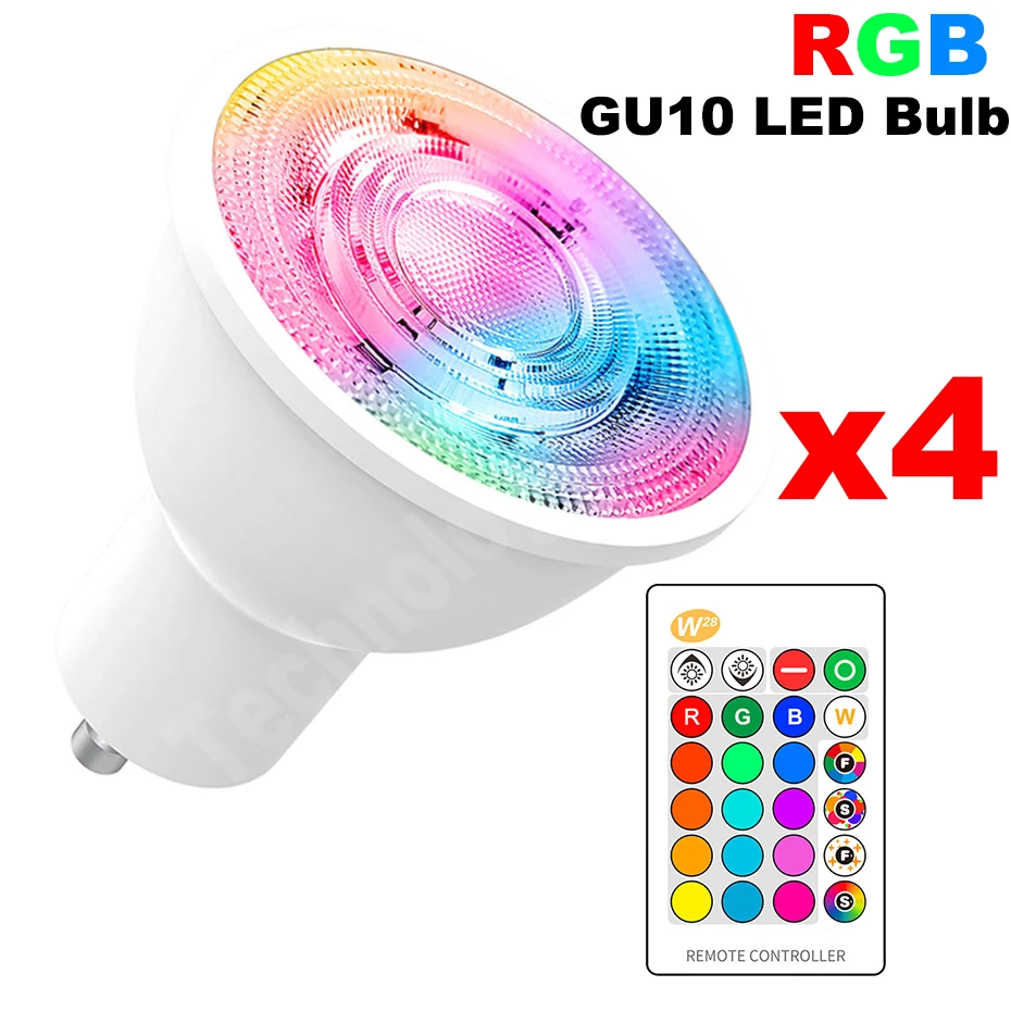 

8W LED Bulb Light 16 Colors GU10 RGB Dimmable Spotlight 85-265V with IR Remote Control Memory Function Lamp for Room Decor 4PCS