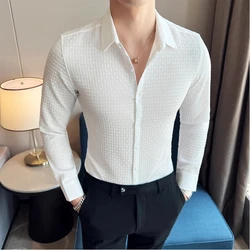 2024-New High-end Fashion Business Light Luxury Solid Color Fashion Men Gentleman Slim Casual Youth Popular Long-sleeved Shirt