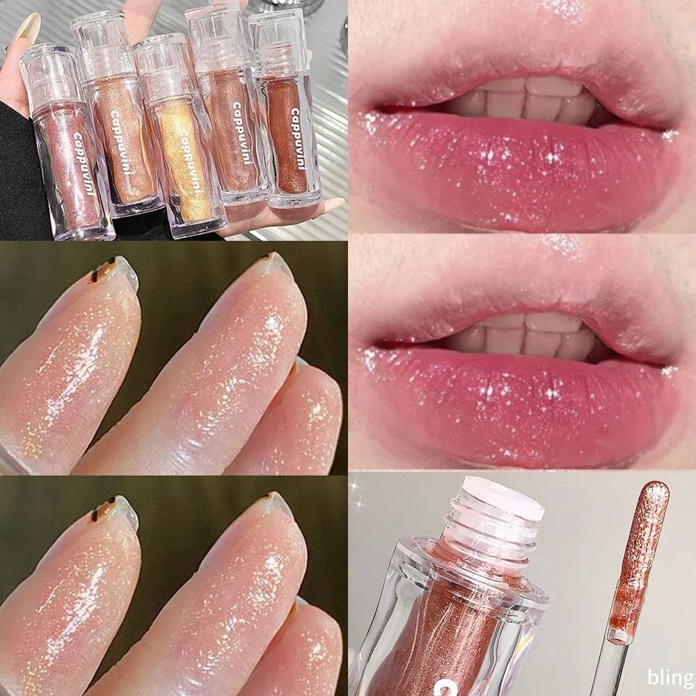 Diamond Pearl Lip Gloss, batons líquidos impermeáveis, Shimmer Glaze, hidratante, brilhante, espumante, glitter, lábios