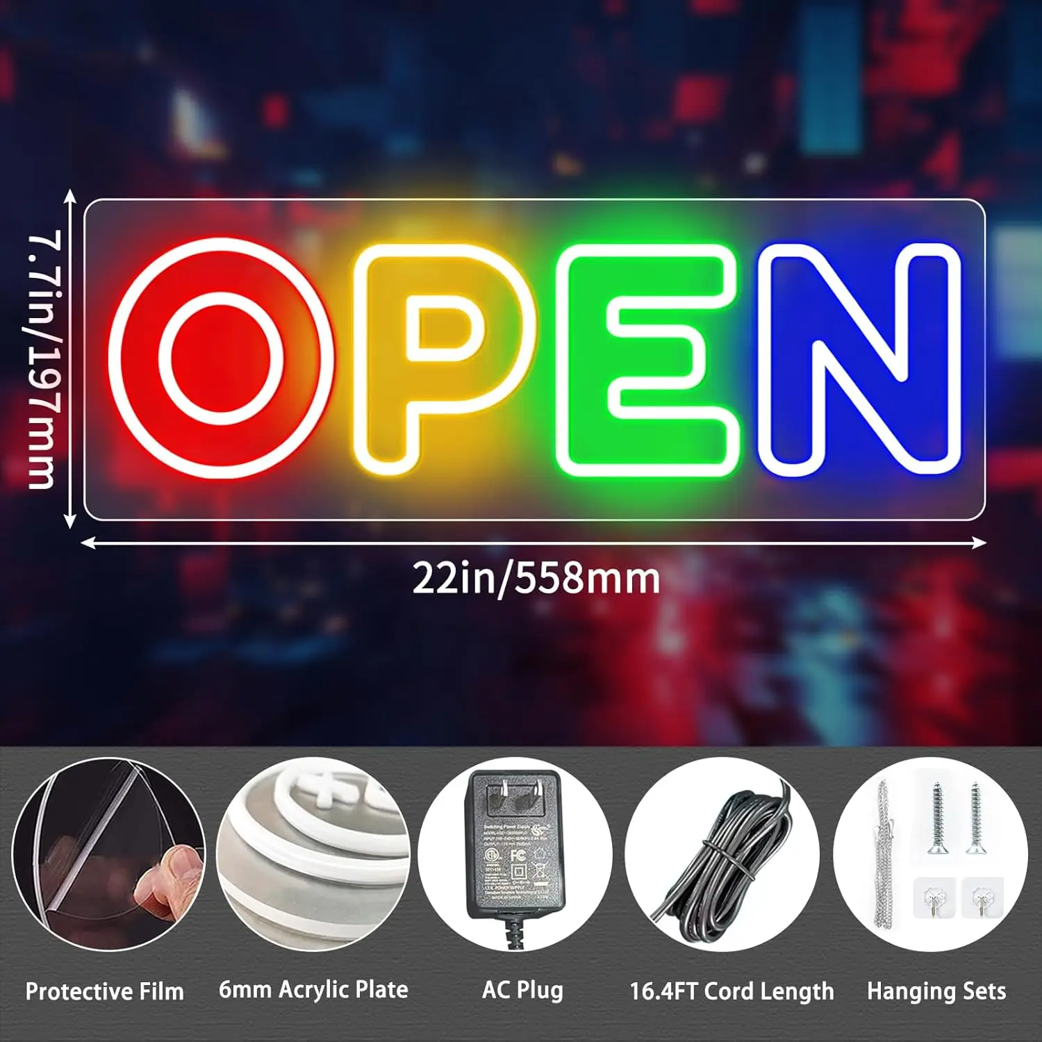 Open Signs for Business Ultra Bright with ON/OFF Switch for Storefront Window Glass Door Shop Store Florists Bar Salon Cafes Pub