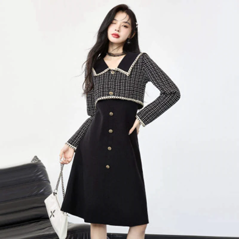 2-Piece Set for Women, Long Sleeve Coat, Knitted Sleeveless Dress, Short Jacket, Fashion Clothing, SL563, Autumn and Winter