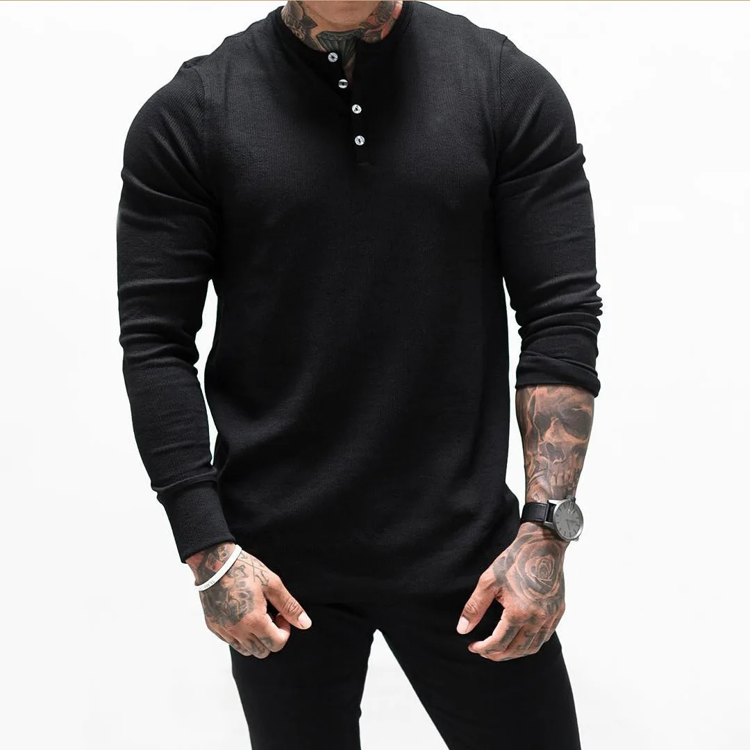 2022 New Man Fashion T Shirt Casual Fashion Plain Color Long sleeve High Quality Slim Polo Shirt Men Gym Fitness T-shirt