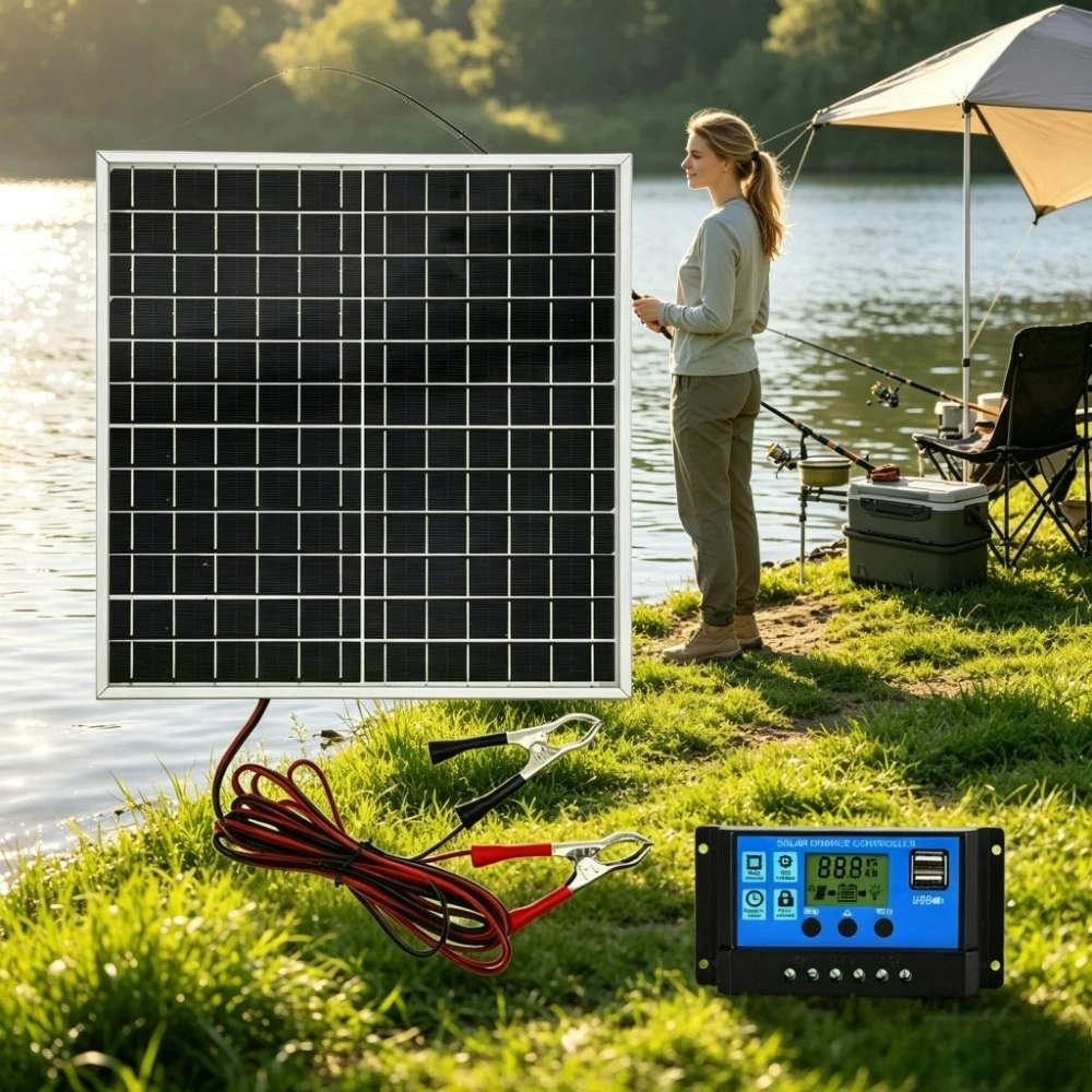 Portable 12W 12V Monocrystalline Solar Panel Aluminum Alloy Casing Complete Solar Controller Kit Off Grid Outdoor Power Charging