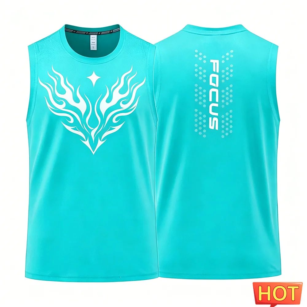 Summer Breathable gym men's t-shirts and tank top Men's Fitness Sleeveless T-shirt Quick drying sport flame pattern tank top men