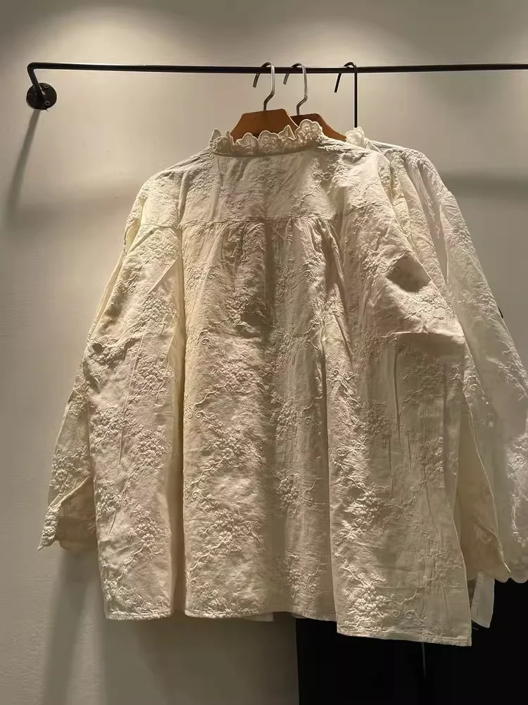 2025 Mori girl lace shirts blouses for women spring Japan style sweet cotton lace embroidery shirts 100% cotton fairy clothing