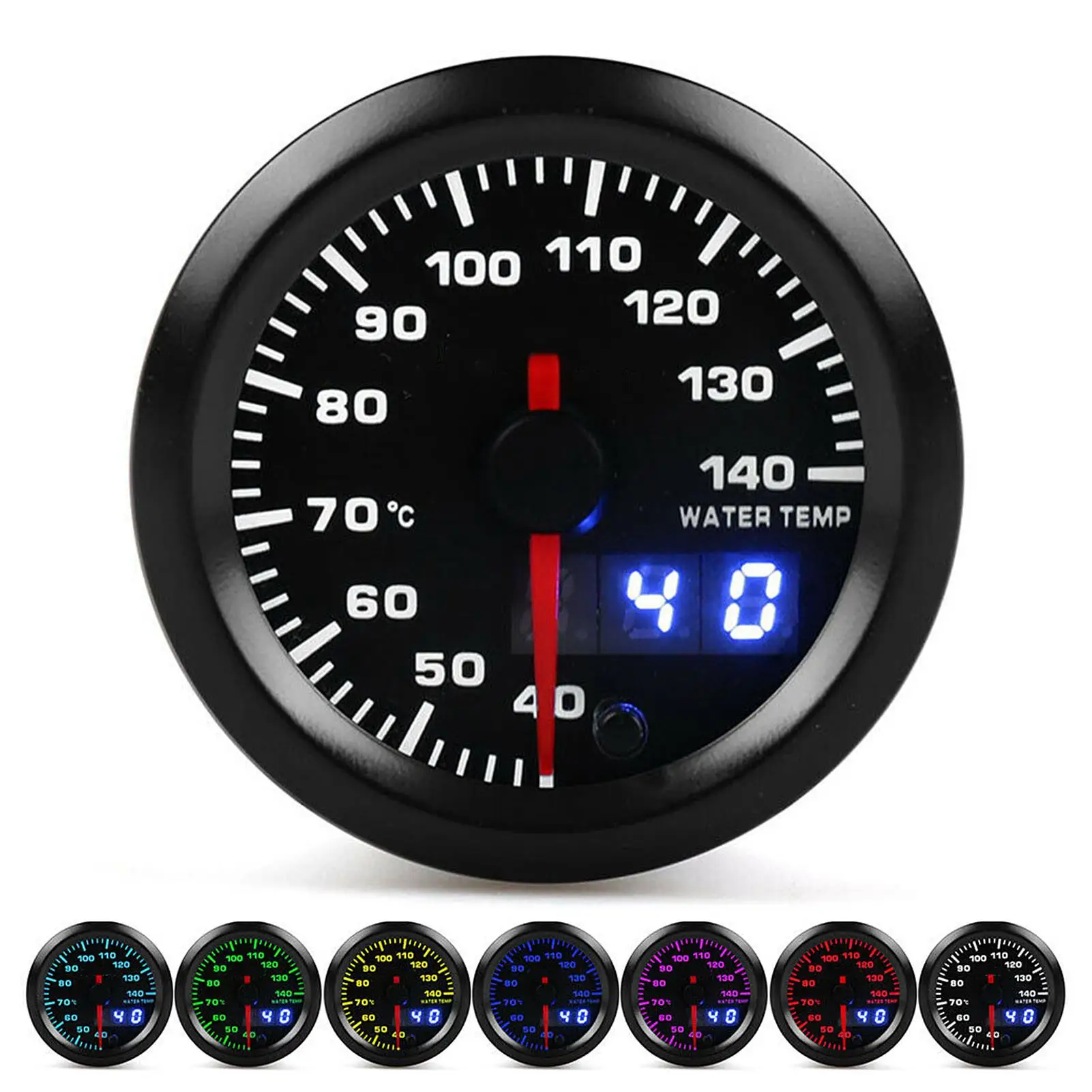 

2in Water Temperature Gauge 40-140℃ Pointer 7 Colors LED Display Universal for 12v Cars