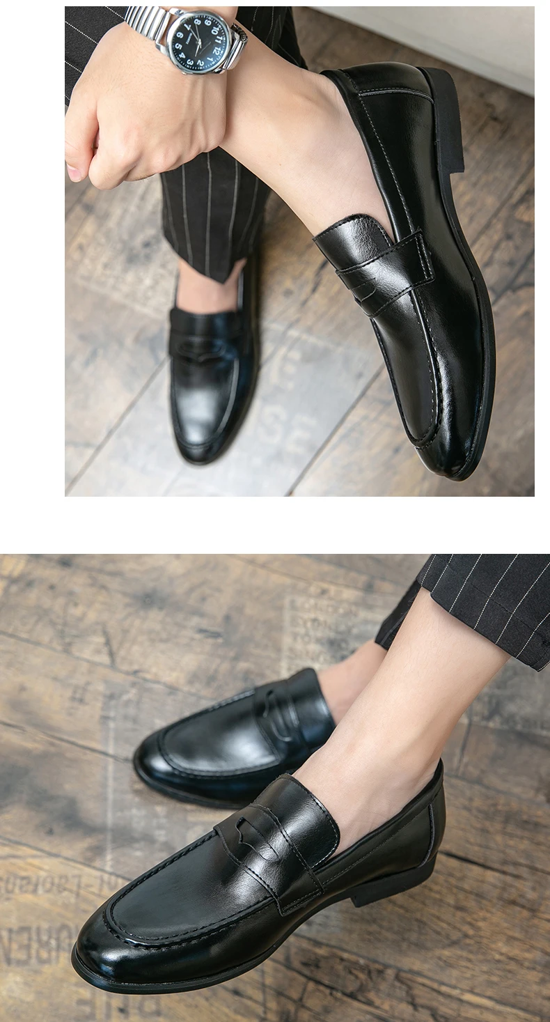 Zapatos de cuero informales de negocios para hombre, mocasines de cuero formales y sociales, cómodos zapatos de vestir para hombre