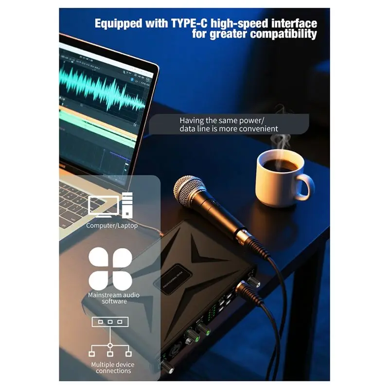 A23F-External Sound Card Mixer USB Computer Driver-Free Sound Card High Sampling Rate Small Mixer For Live Streaming, Guitar