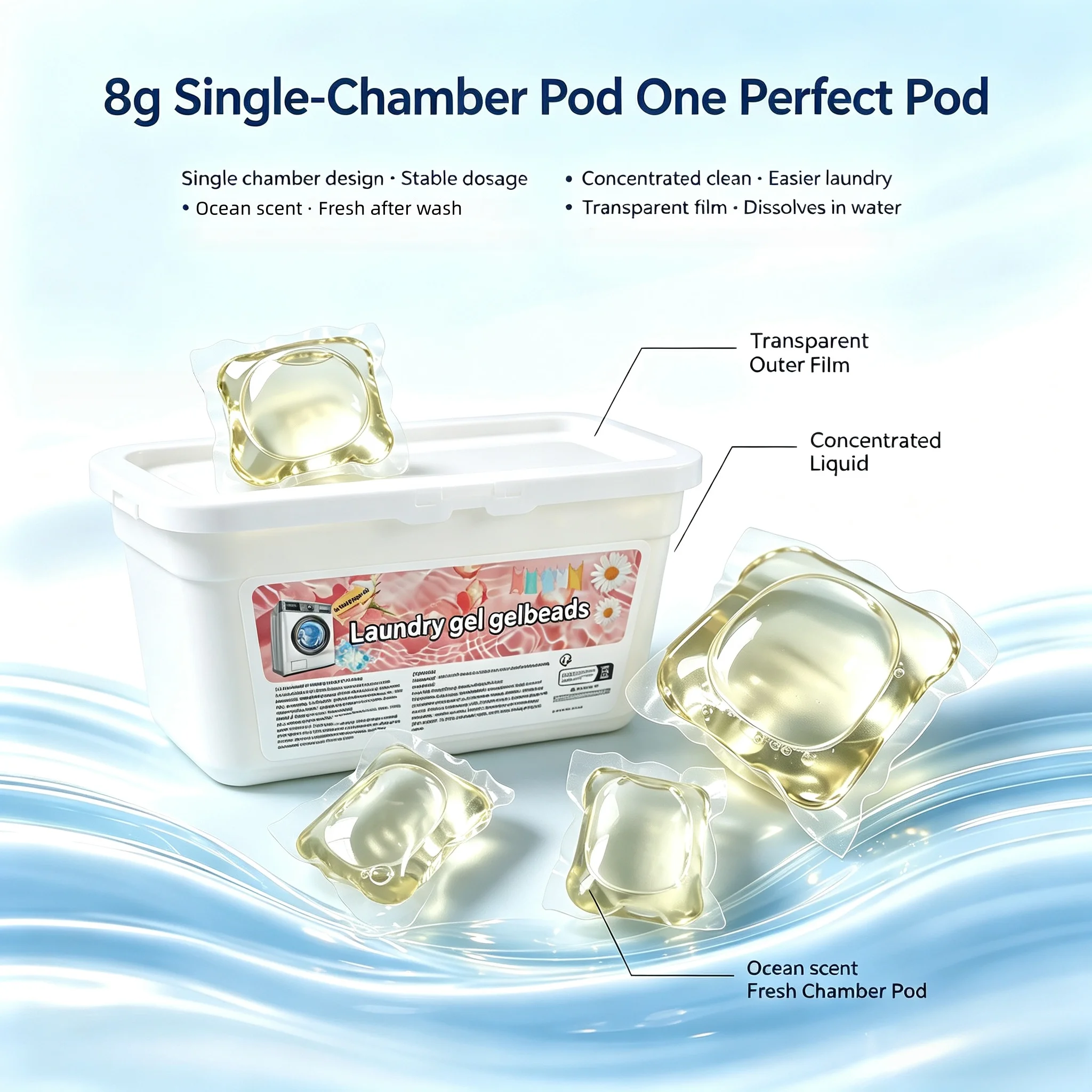20/50 Pcs Giant Laundry Detergent Pod, Ocean Fragrance Single-Chamber Laundry Detergent Pod - 8 Grams, Super Concentrated