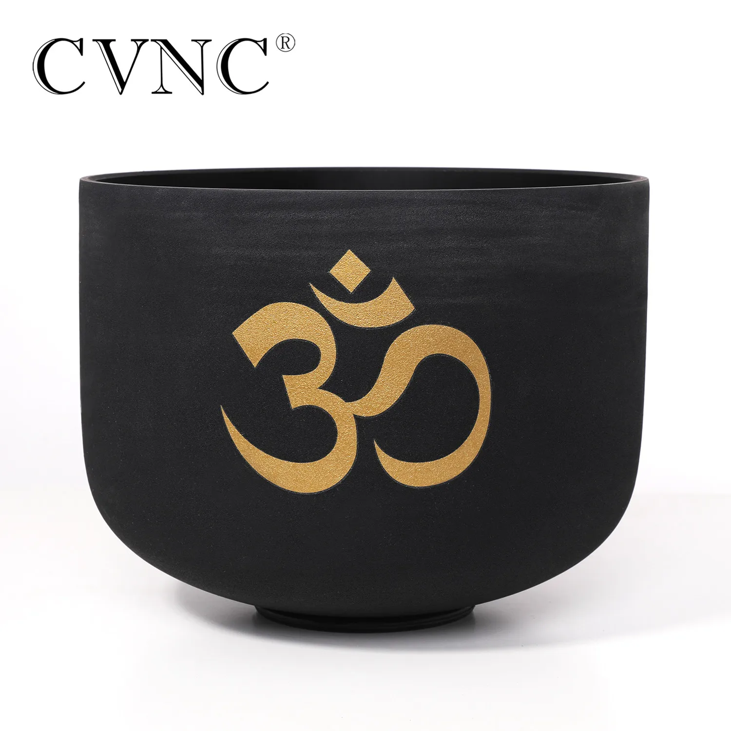 CVNC-Crystal Singing Bowl with Free Rubber Mallet, 8 Inch Om Symbol, Black Fusion, 440Hz or 432Hz, Sound Healing