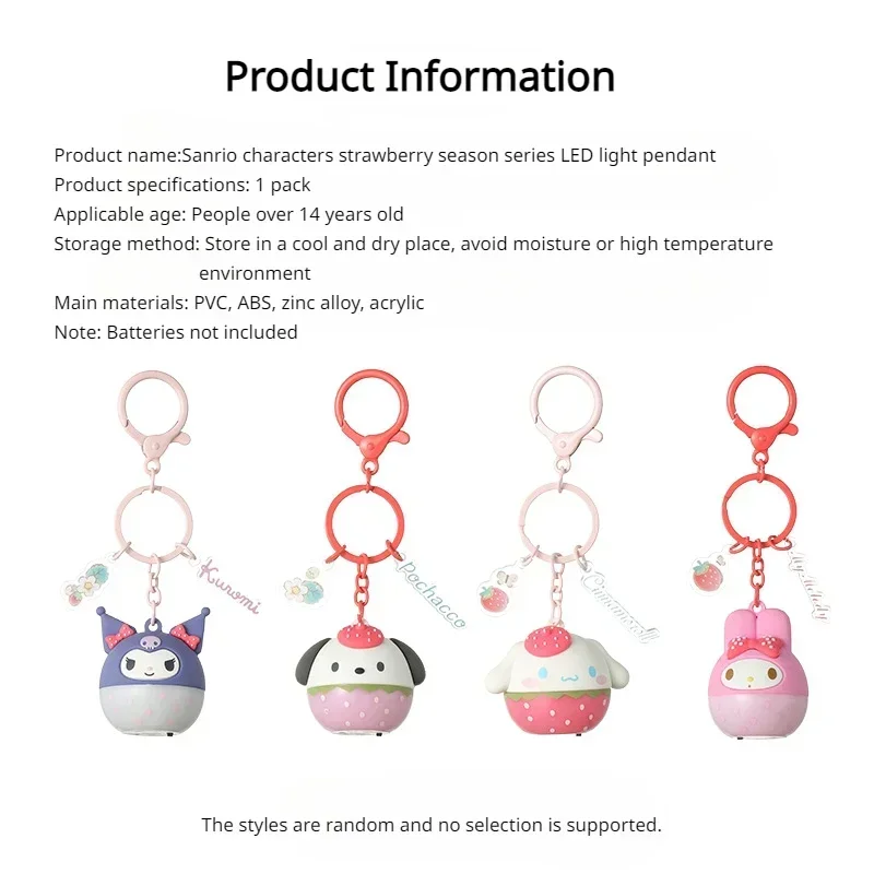 Miniso sanrio personagens morango temporada série led luminoso pingente chaveiro saco de escola decoração presente aniversário kawaii