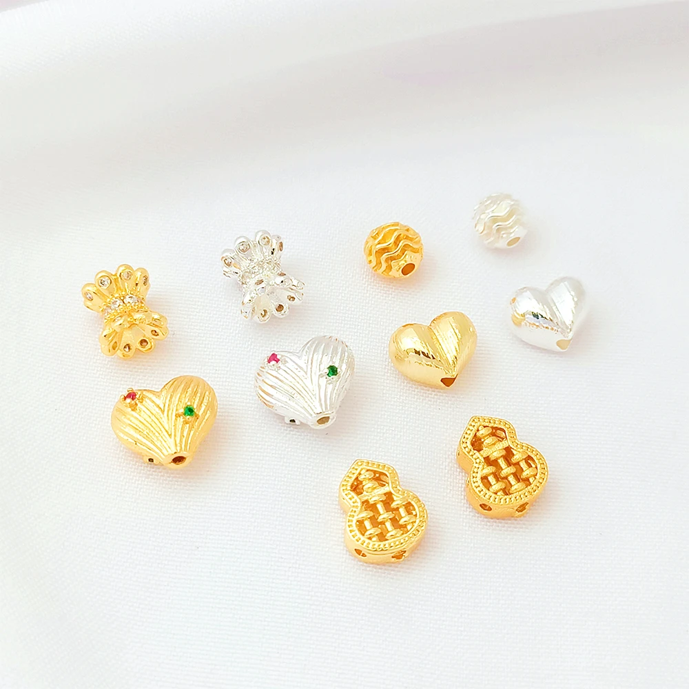 Copper Plated with 18K Gold Zircon Inlay Heart Shaped Gourd Separated Bead DIY Jewelry Making Necklace Bracelet Accessories