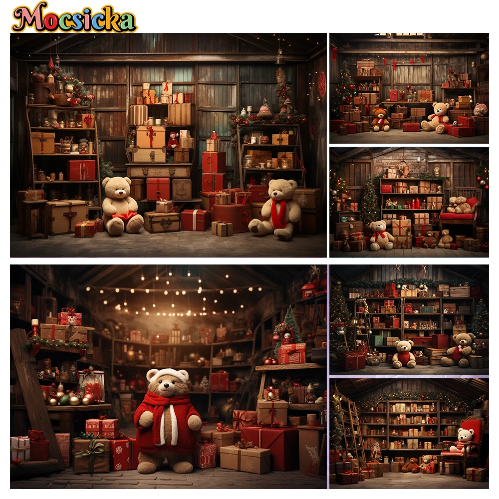 

Mocsicka Winter Christmas Photography Background Christmas Xmas Wreath Gift Cabinet Holiday Party Family Photo Backdrops Studio