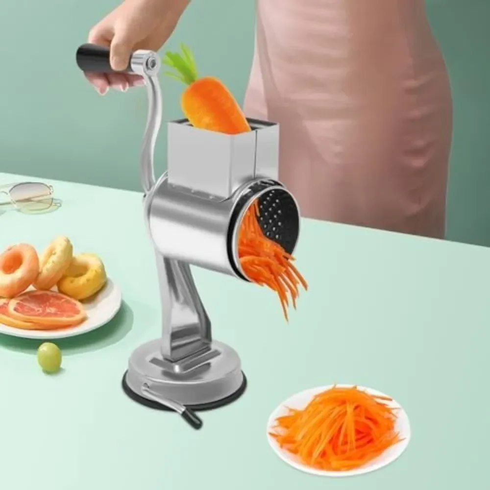 With 5 Interchangeable Blades Nut Grinder Rotary Grater Stainless Cheese Steel Slicer Manual Operation Suction Cup