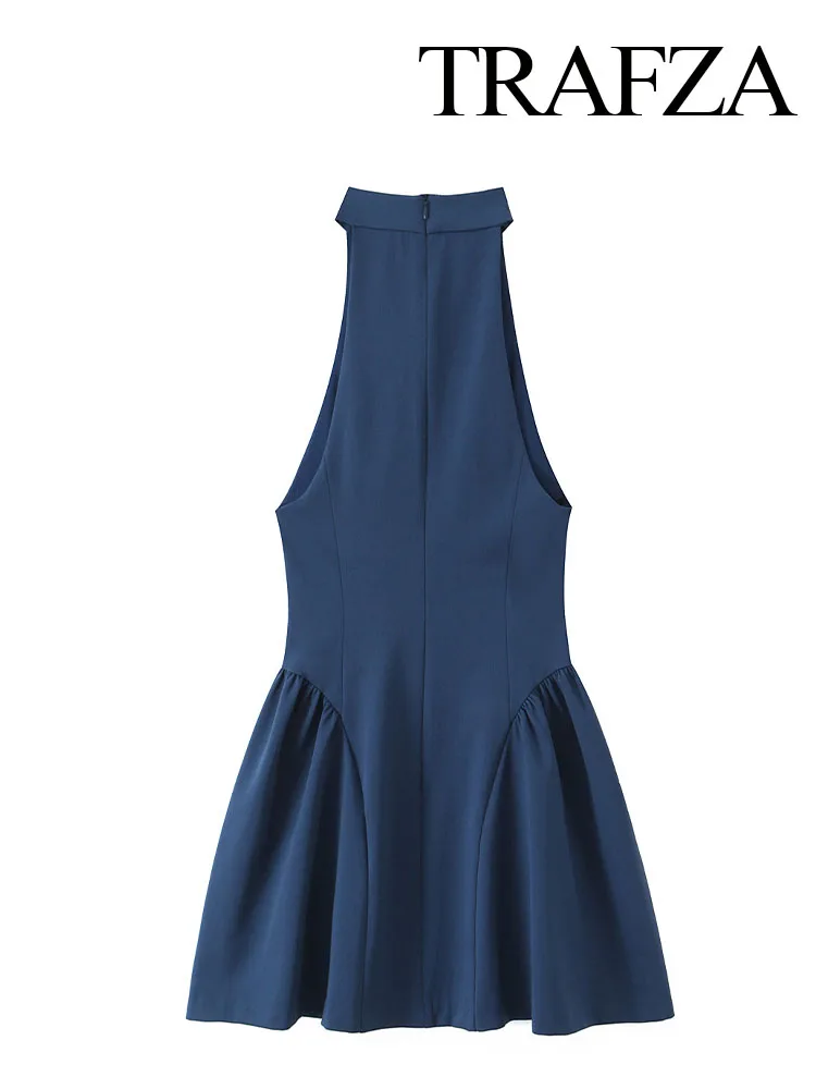 

HH Female Summer High Street Mini Dress Solid Half-High Collar Folds Zipper Woman's New Fashion Chic Sleeveless Dresses