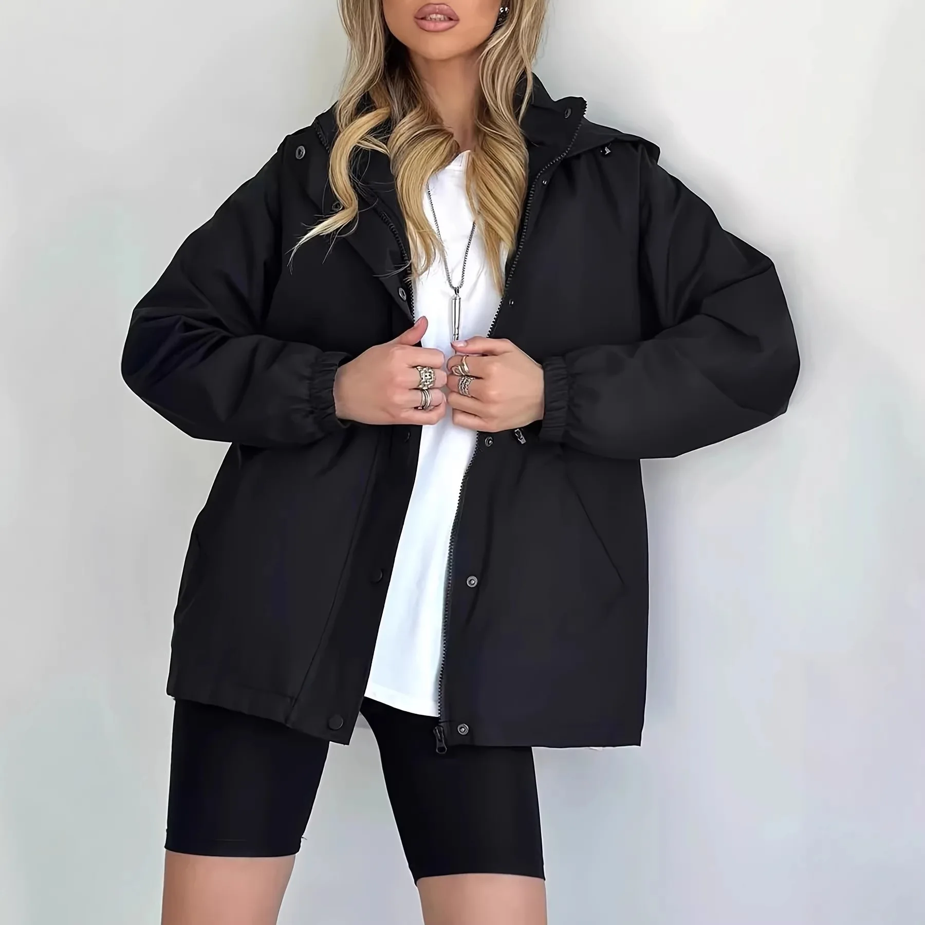 Spring Autumn New Women Waterproof Trench Coat Slim Fit Windbreaker Hooded