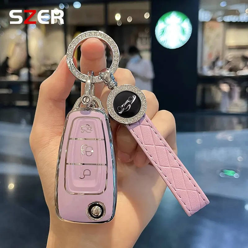 Fashion TPU Car Key Case Cover For Ford Ranger C-Max S-Max Focus Galaxy Mondeo Transit Tourneo Custom Auto Key Holder Keychain