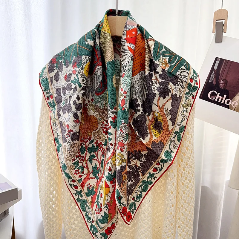 

Luxury Twill Silk Scarf Square Head Bandanas Hand Rolled Edges Shawls Women Clothing Bag Accessories Christmas Gift Mother