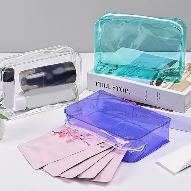 Colorful Transparent Cosmetic Bag Women Makeup Bag PVC Jelly Wash Bag Large Capacity Travel Cosmetics Organizer Makeup Pouch