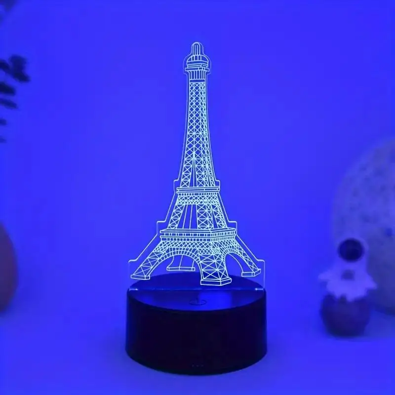 1pc  The Paris Tower 3D Night Light, 3D Optical Illusion Lamp With Touch, 7-Color Changing Ambient Light For Bedroom