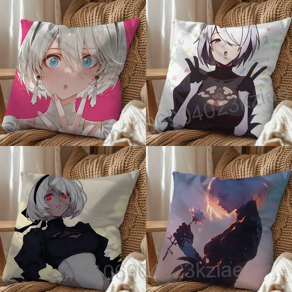 

Lolita style NieR 2B Pillow Case Anti-dustmite Pillowcase Invisible zipper silky short plush Sofa cushion cover