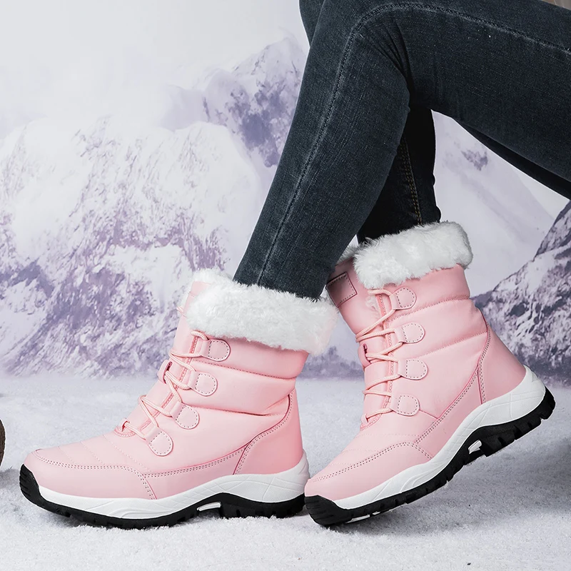 Winter Women\'s Snow Boots High Top Plus Velvet Women\'s Cotton Shoes Outdoor Warm Casual Shoes Comfortable Non-slip Hiking Boots