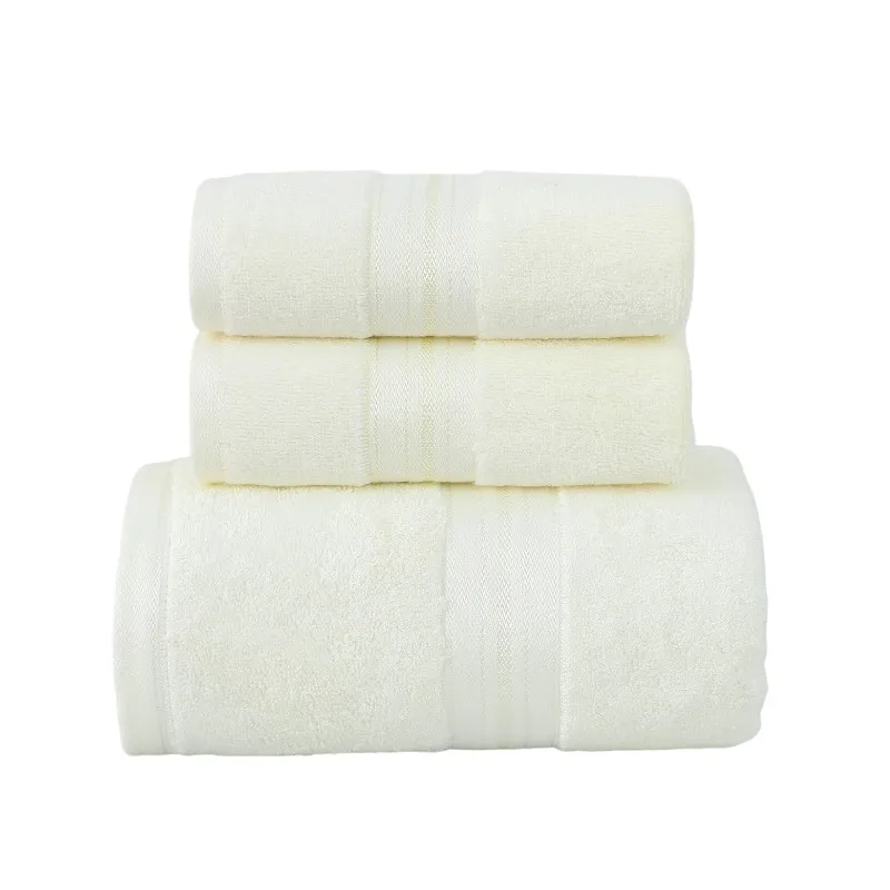 3pcs Bamboo Cream Towel Set 2PCS 34x74CM Hand Towels & 1PC 70x140CM Big Bath Towel Cool Feeling Bamboo Sport Towels for Bathroom