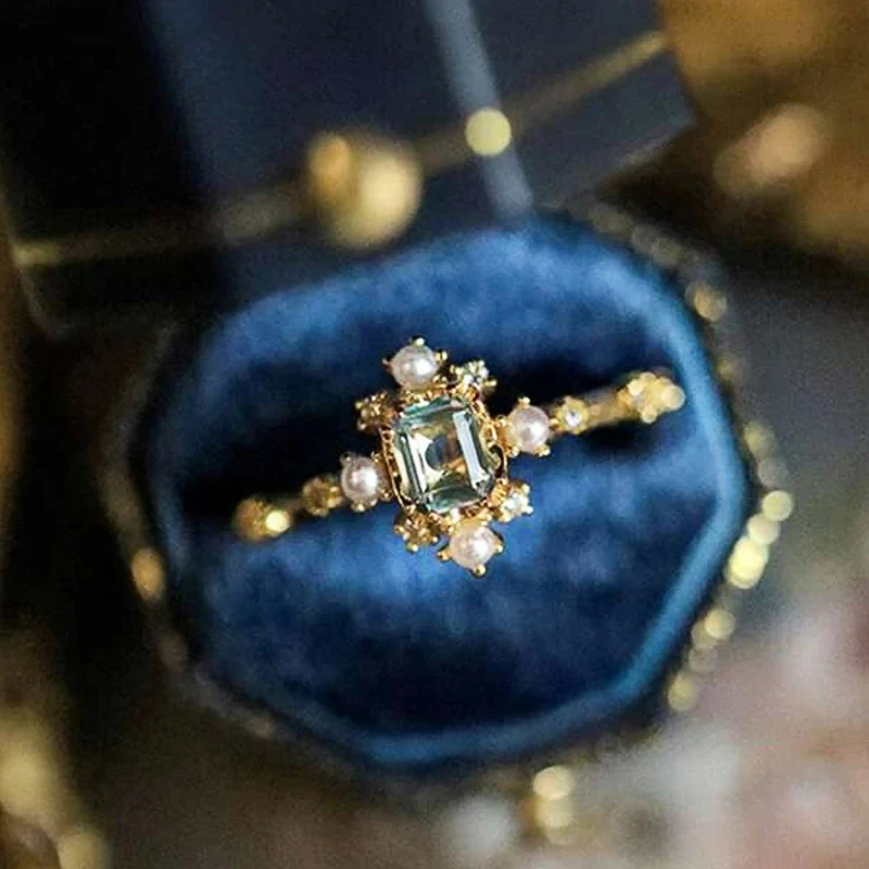Huitan Delicate Bridal Wedding Band Proposal Ring with Simulated Pearl Graceful Shiny Zirconia Finger Accessories for Engagement