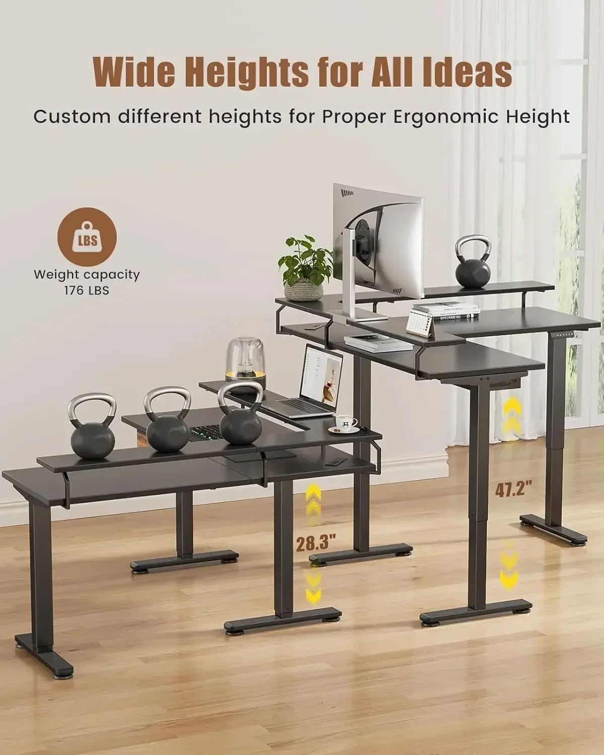 Corner Computer Desk With Drawers Electric L Shaped Standing Table 59 Inch Gaming Table With Led Lights Power Outlet Home Office