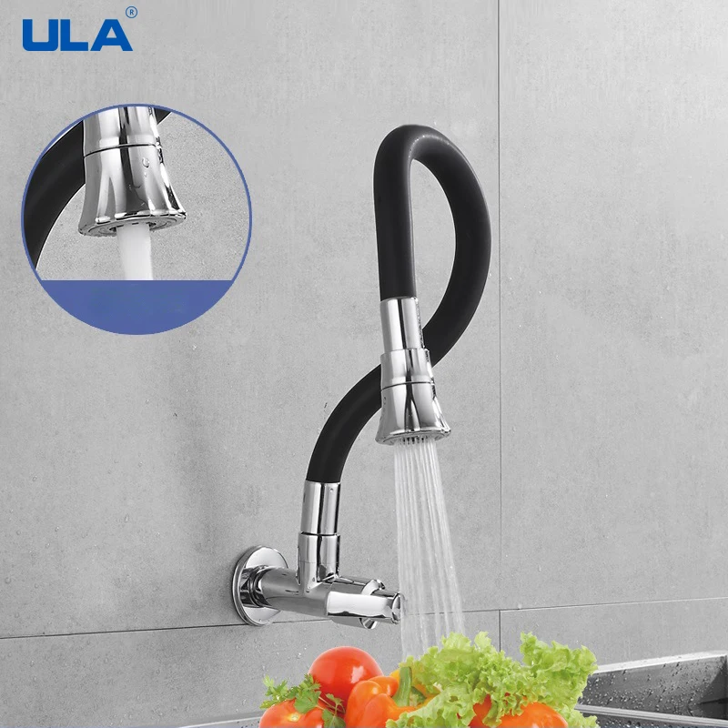 

ULA Wall Kitchen Faucet Single Cold Water Kitchen Faucets Universal Crane 360 Degree Rotate Spout Kitchen Mixer Taps Black