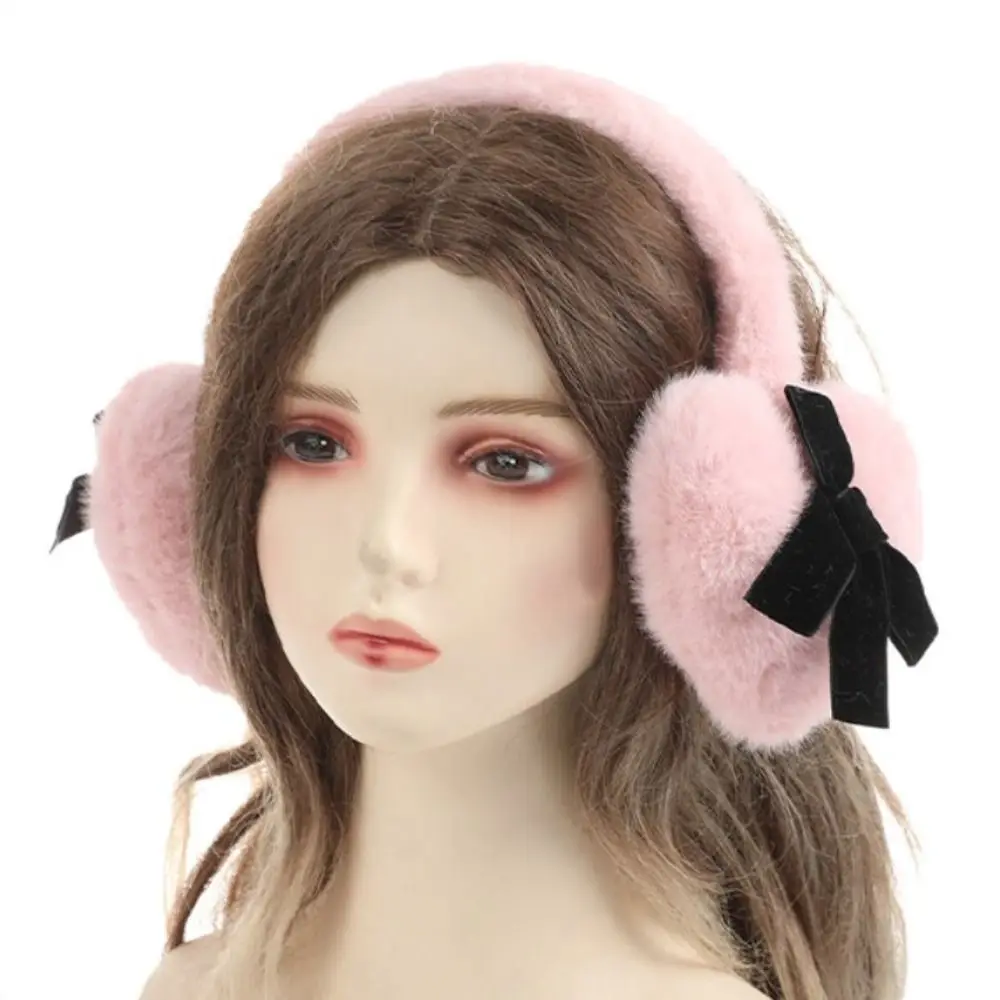 Fashion Japanese Faux Fur Plush Earmuffs JK Sweet Soft Warm Y2k Bowknot Earmuffs Windproof Cycling Winter Earflap Women