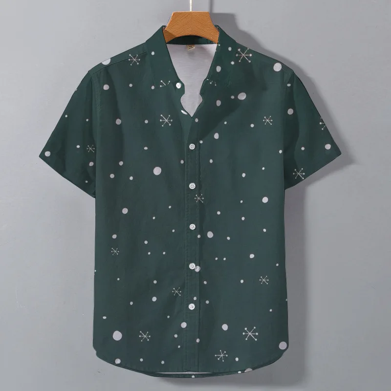 Groene Shirts Gecombineerd Type Heren Kleding Digitaal Bedrukt Slip Kraag Dunne Korte Mouwen Top Zomer Shirt