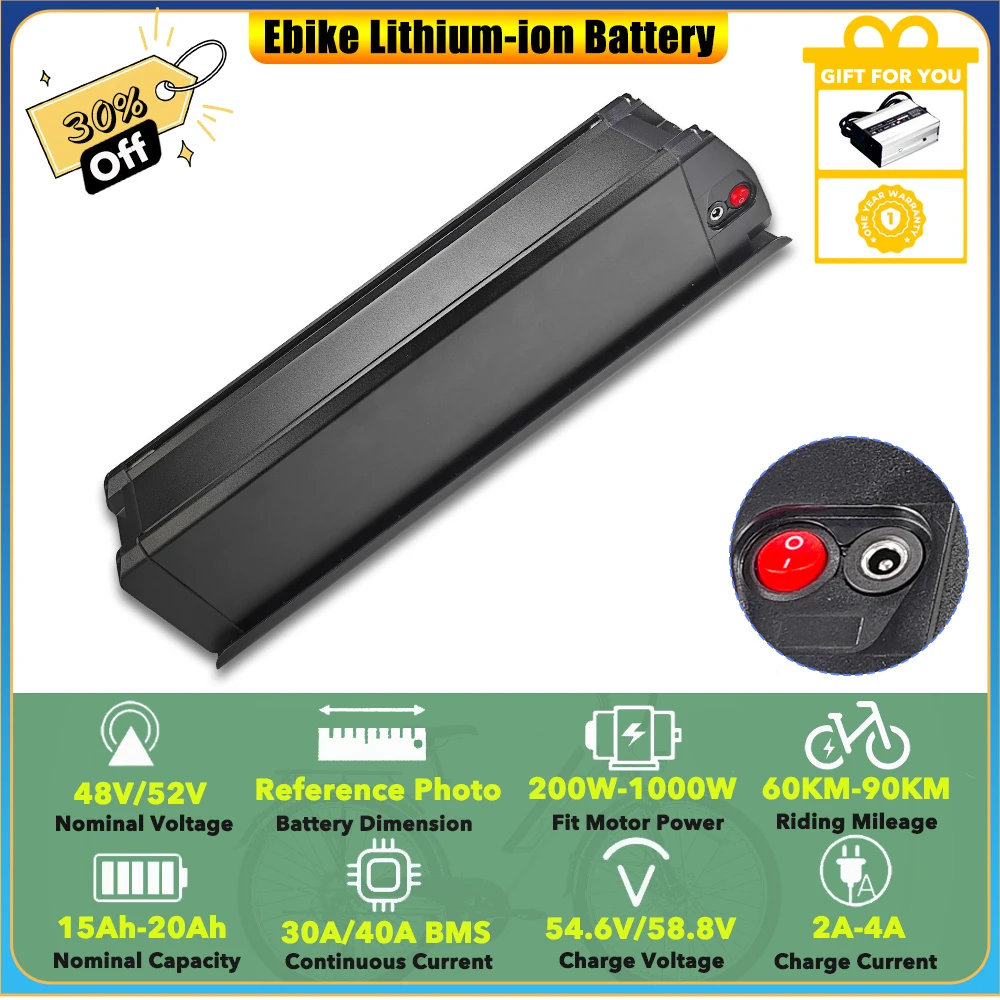 

Removable Frame 48V 15Ah 20Ah 52V 17.5Ah Replacement Lithium-ion Battery Pack for Likebike Rail 5 Fat-tire Ebike