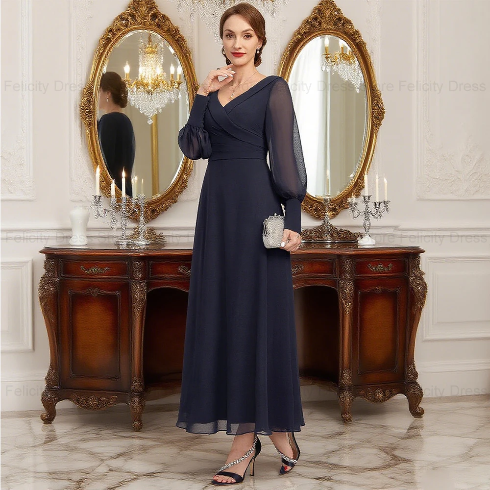 FELICITY Abito semplice personalizzato per la madre della sposa 2025 Abiti da sera lunghi in chiffon con scollo a V a trapezio per abiti da festa per invitati a un matrimonio