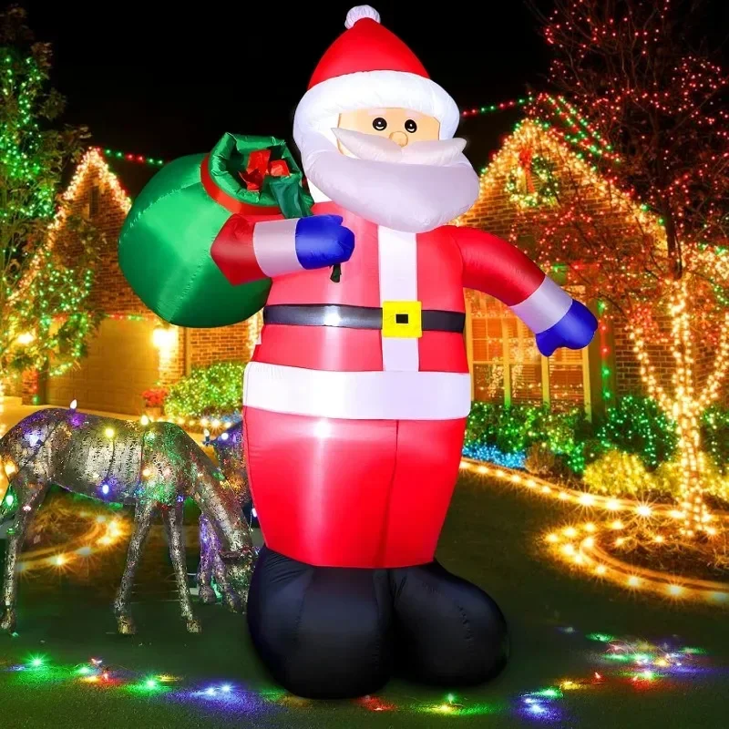 120cm Christmas Inflatables Santa Claus Outdoor Decorations LED Lights Blow Up Yard Decor for Xmas Holiday Party Indoor Lawn