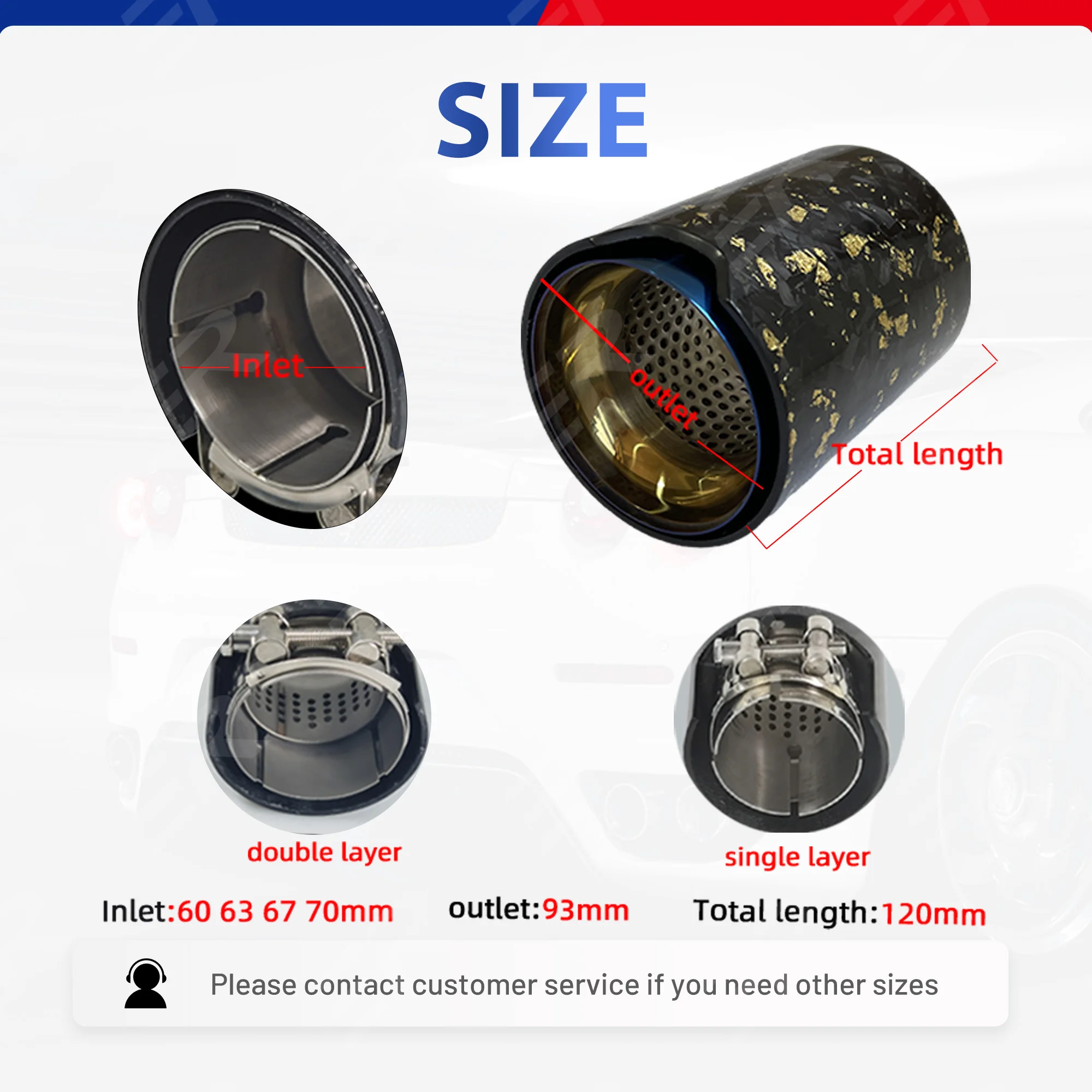 ER Upgrade Exhaust Tip Real Forged Carbon Fiber Nozzle Muffler Pipe Decoration for car tailpipe Length 120mm  for BMW M2M3M4